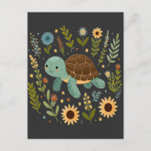 Petite tortue terrestre Fleur sauvage Été Graphiqu