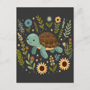 Carte Postale Petite tortue terrestre Fleur sauvage Été Graphiqu
