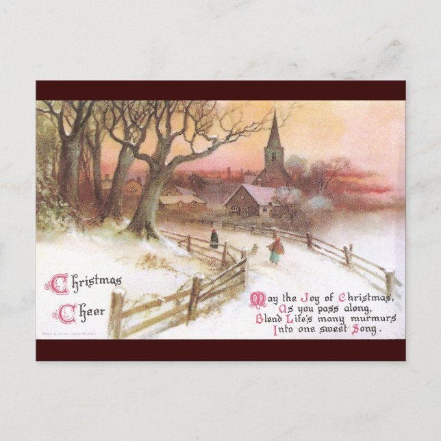 Carte Postale Petite ville et église au coucher du soleil (Devant)