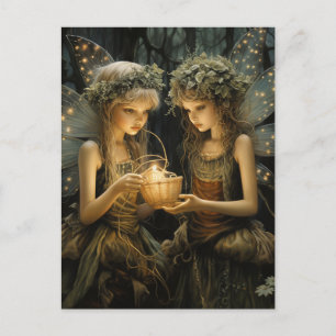 Carte Postale Petites fées dans les bois jolies lumières brillan