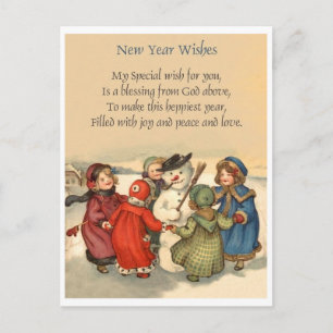 Carte Postale Petites filles autour d'un bonhomme de neige au No