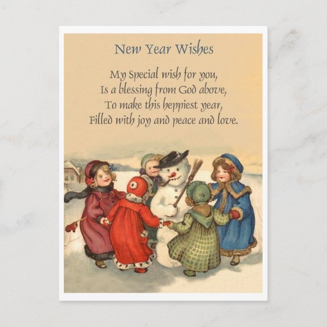 Carte Postale Petites filles autour d'un bonhomme de neige au No (Devant)