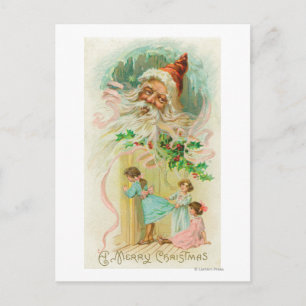 Carte Postale Petites filles espionnant à travers la porte de la