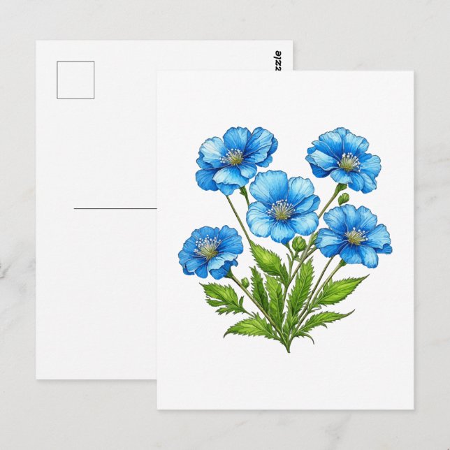 Carte Postale Petites Fleurs Bleues (Devant / Derrière)