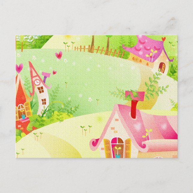 Carte Postale petites maisons roses (Devant)