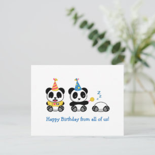 Carte Postale Petites Pandas mignonnes à l'anniversaire blanc de