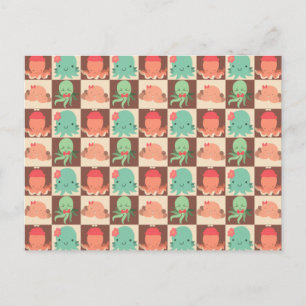 Carte Postale Petites poulpes À damiers Motif