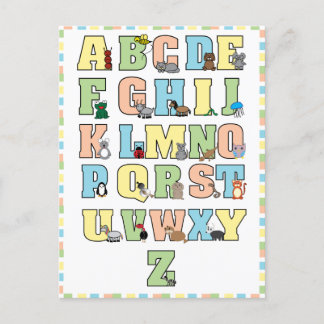 Carte Postale Petits animaux Alphabet Lettres Éducatives