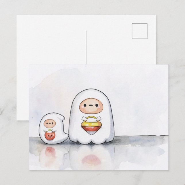 Carte Postale Petits et petits fantômes Halloween  (Devant / Derrière)