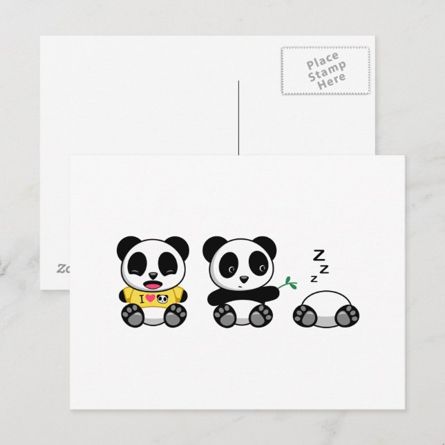 Carte Postale Petits pandas mignons sur fond blanc (Devant / Derrière)