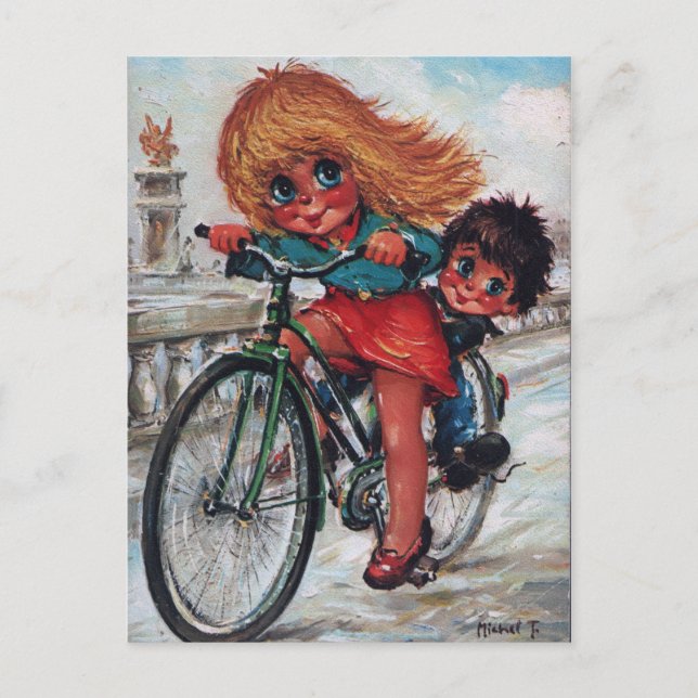 Carte Postale Petits Poulbots à vélo (Devant)