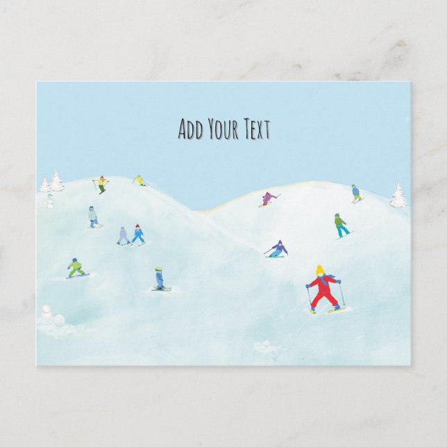 Carte Postale Petits Skieurs Sur Snowy Hill Personnalisé (Devant)