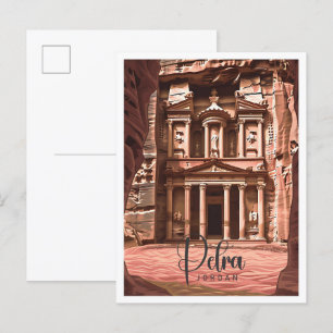 Carte Postale Petra Jordan Art Vintage Illustration de voyage