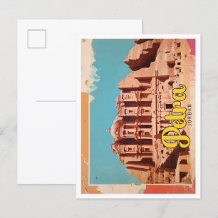 Carte Postale Petra Jordan Pop Art Illustration de voyage