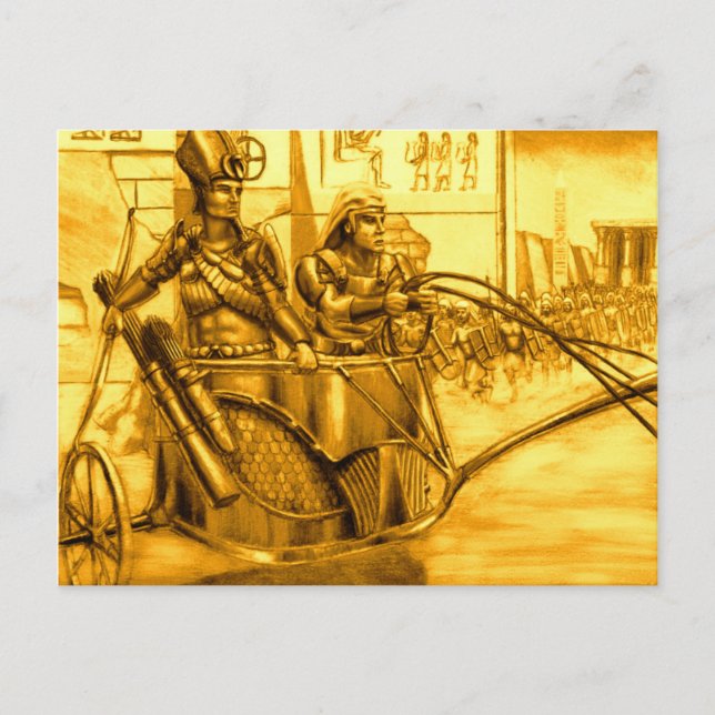 Carte Postale Pharaon égyptien dans son chariot (Devant)