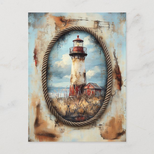 Carte Postale Phare Art avec bordure en corde (Devant)