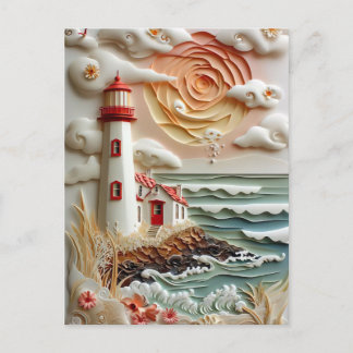 Carte Postale Phare au bord de la mer en papier découpé