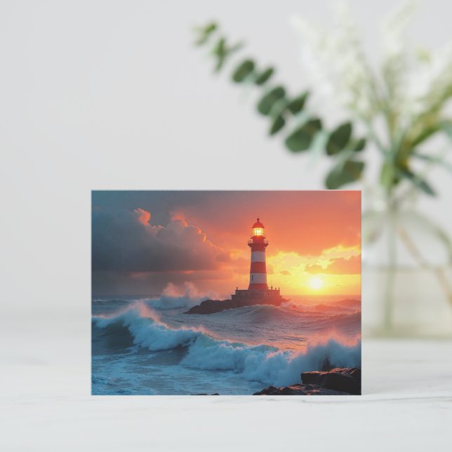 Carte Postale Phare au coucher du soleil (Debout devant)