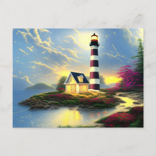 Carte Postale Phare au coucher du soleil Beau paysage de plage