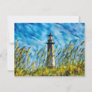 Carte Postale Phare avec de l'avoine marine et ciel dramatique
