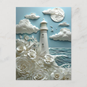 Carte Postale Phare blanc de mer Découpe de papier