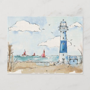 Carte Postale Phare bleu et blanc