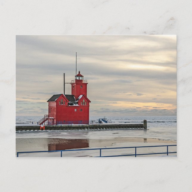 Carte Postale Phare connu sous le nom de Big Red en Holland Mich (Devant)