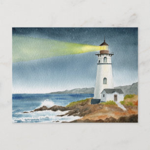Carte Postale Phare côtier avec faisceau lumineux 
