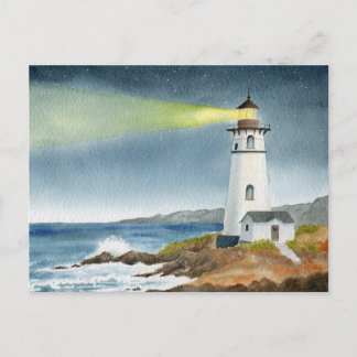 Carte Postale Phare côtier avec faisceau lumineux