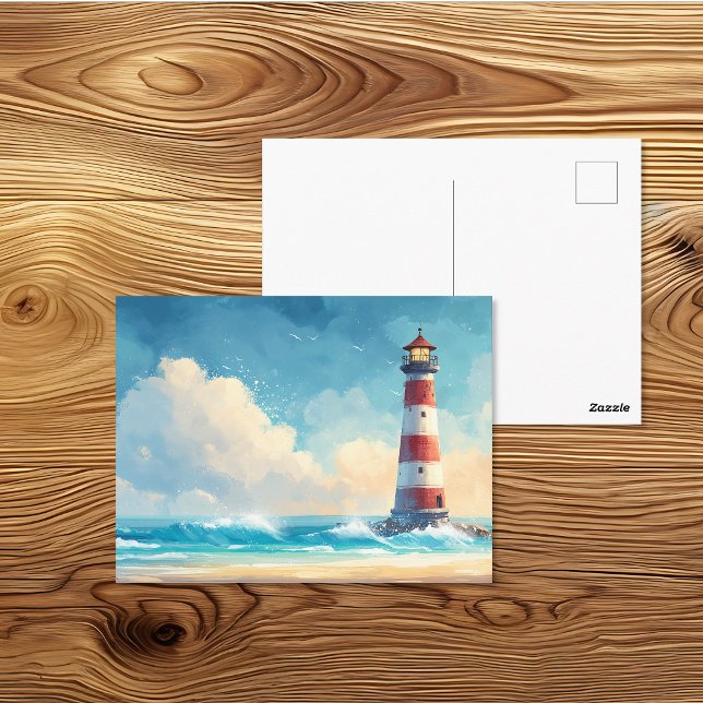 Carte Postale Phare côtier plage Art aquarelle (Créateur téléchargé)