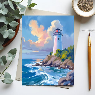 Carte Postale Phare côtier   Vagues de l'océan bleu mer