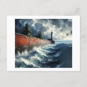 Carte Postale Phare dans la tempête à venir,