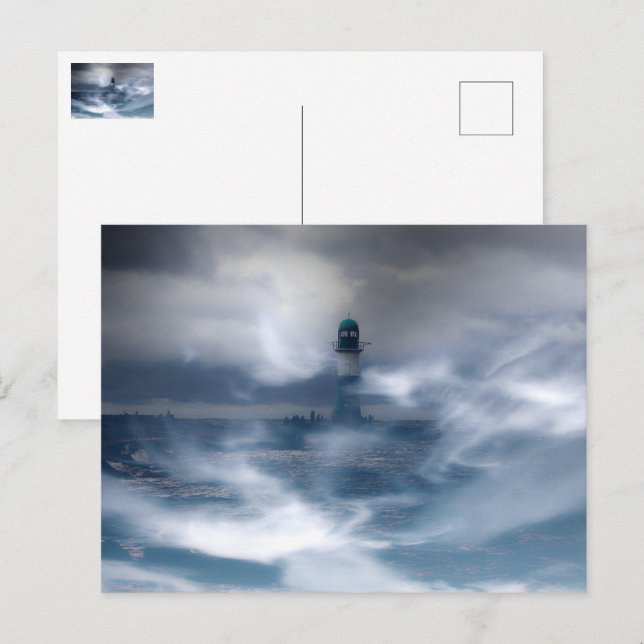 Carte Postale Phare dans la tempête - Mer Baltique (Devant / Derrière)