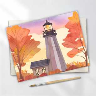 Carte Postale Phare d'automne   Aquarelle de feuillage d'automne