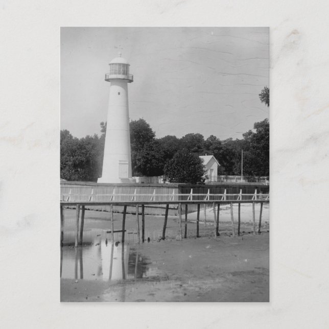 Carte Postale Phare de Biloxi Photo Vintage (Devant)
