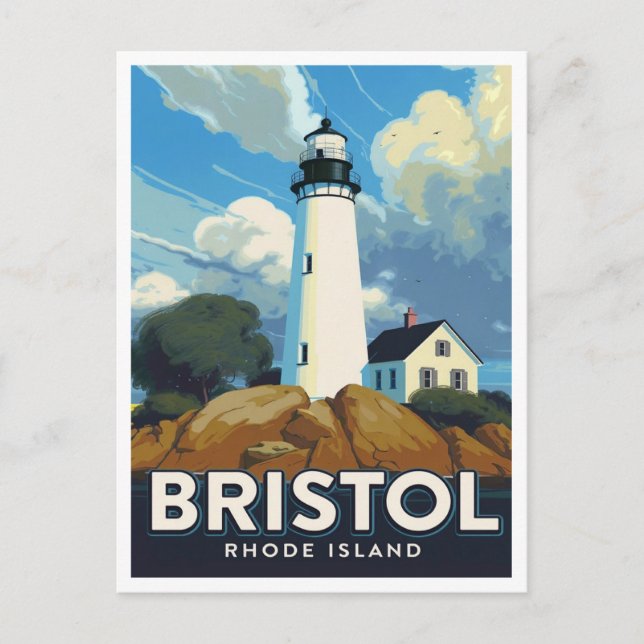 Carte Postale Phare de Bristol Rhode Island Art (Devant)