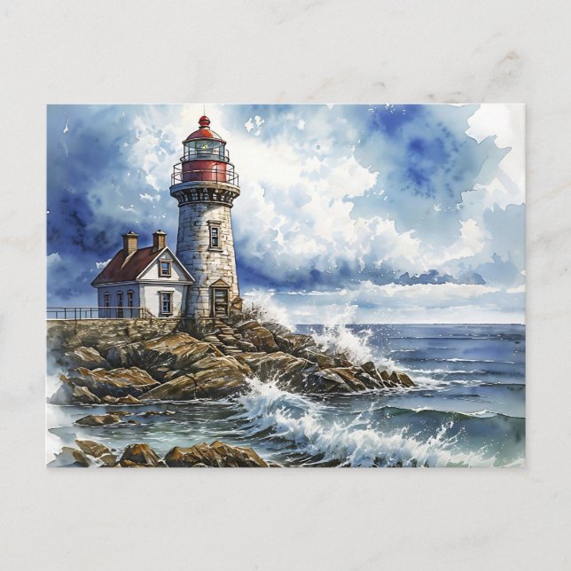 Carte Postale Phare de Charme avec Vagues (Devant)