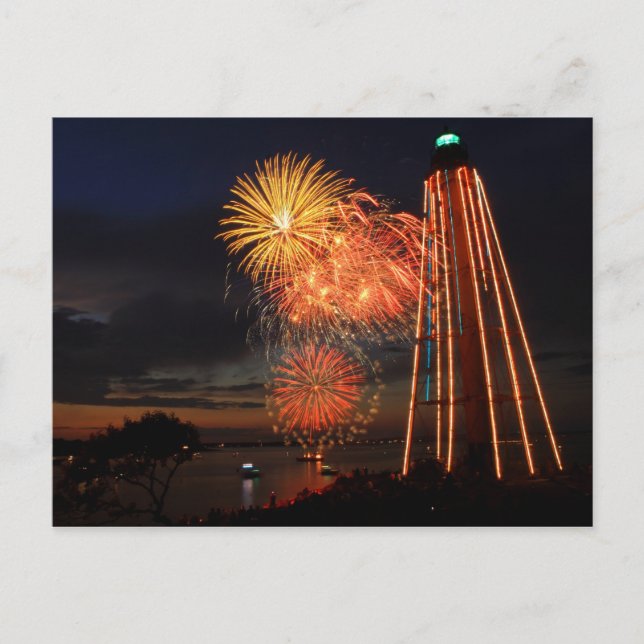 Carte Postale Phare de feux d'artifice Marblehead (Devant)