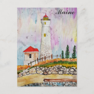 Carte Postale Phare de la côte du Maine Aquarelle Voyage