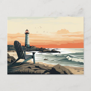 Carte Postale Phare de la mer avec chaise roulante