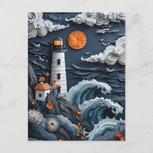 Carte Postale Phare de la mer Découpe de papier