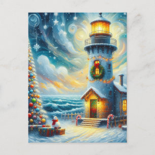Carte Postale Phare de l'arbre de Noël Bleu Nautique Côté
