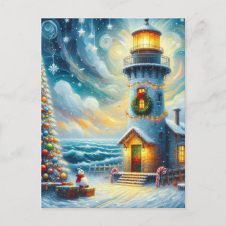 Carte Postale Phare de l'arbre de Noël Bleu Nautique Côté