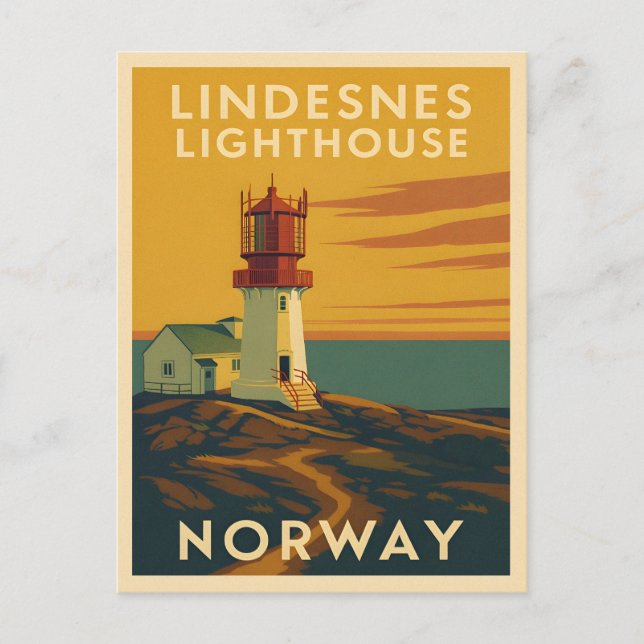 Carte Postale Phare de Lindesnes Vintage voyage rétro Norvège (Devant)