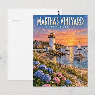 Carte Postale Phare de Martha's Vineyard au coucher du soleil Ma