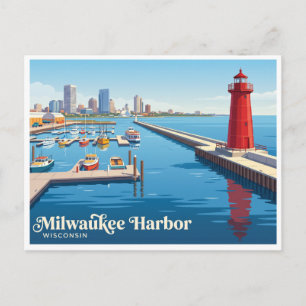Carte Postale Phare de Milwaukee Harbor et Pierhead Wisconsin
