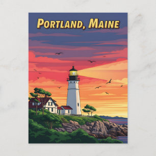Carte Postale Phare de Portland dans le Maine au coucher du sole