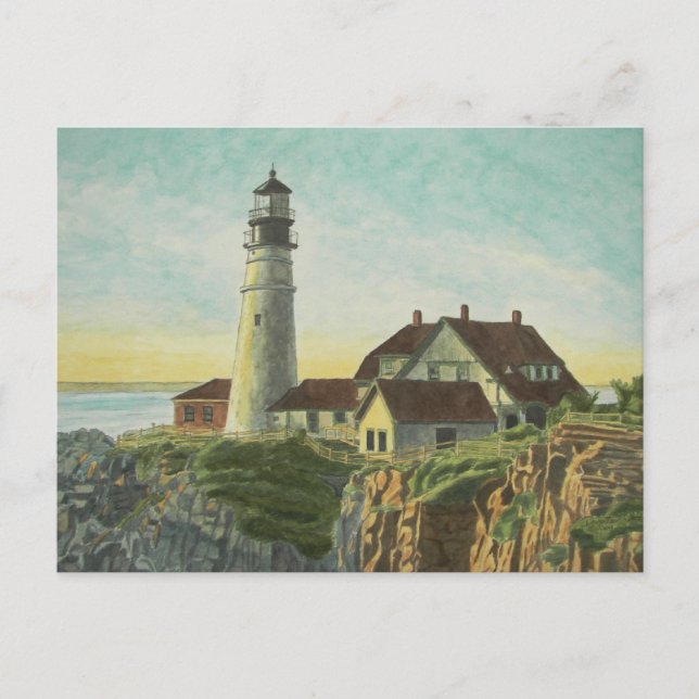 Carte Postale Phare de Portland Head Aquarelle (Devant)