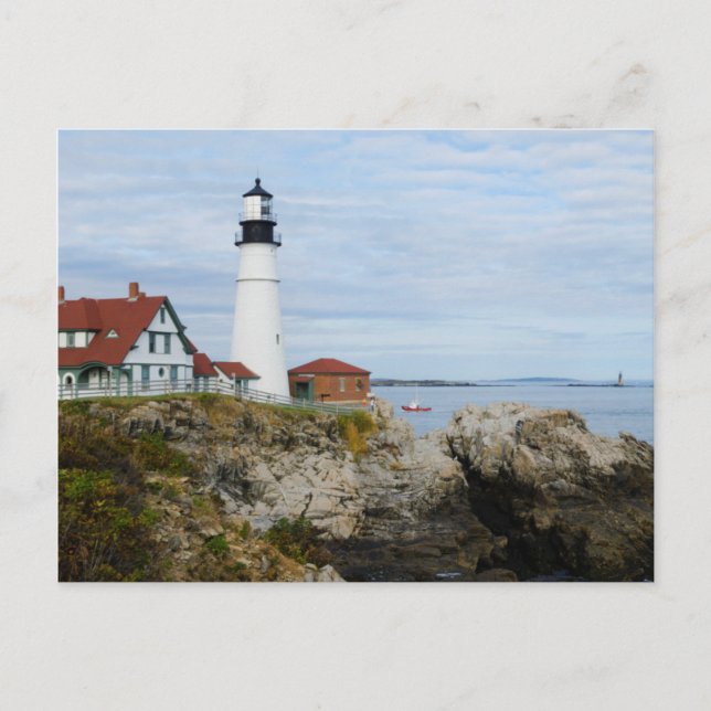 Carte Postale phare de Portland Headlight sur une côte rocheuse (Devant)