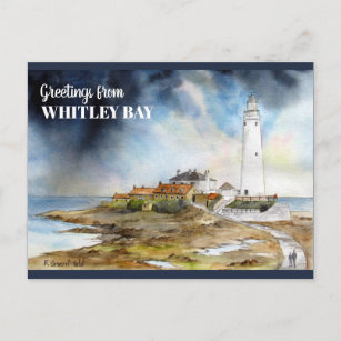 Carte Postale Phare de St Mary à Whitley Bay Watercolor